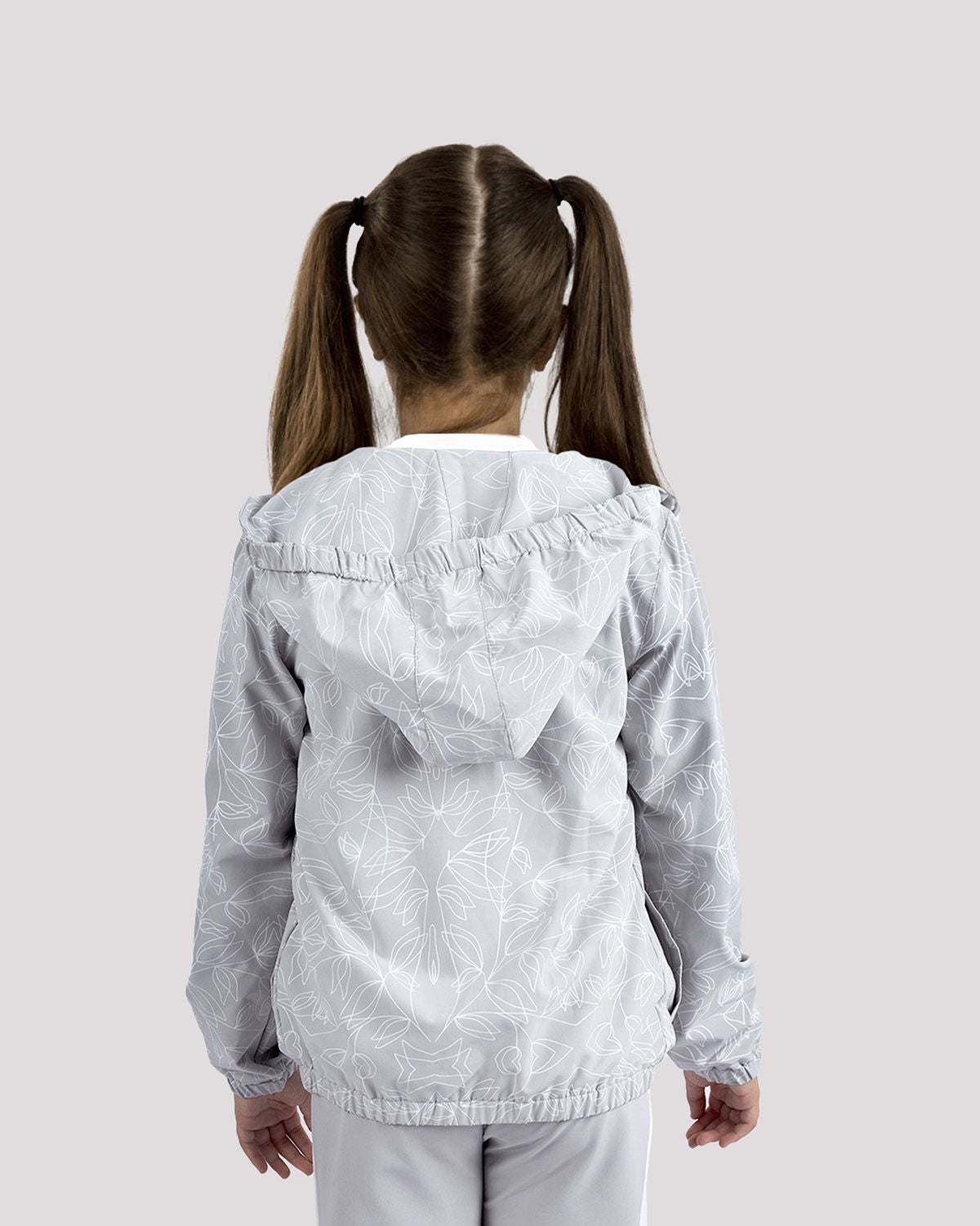 Gray Printed Hooded Jacket for Girls