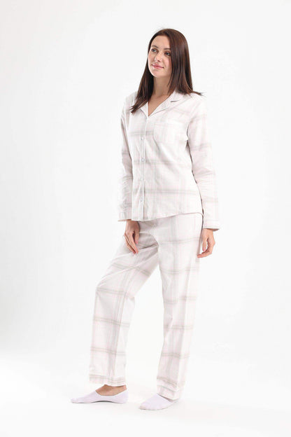 طقم بيجامة بأكمام طويلة ومربعات