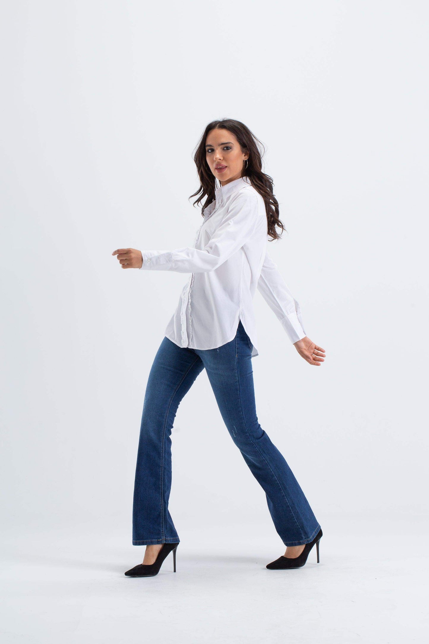 Carina Classic Shirt with Front Ruffles