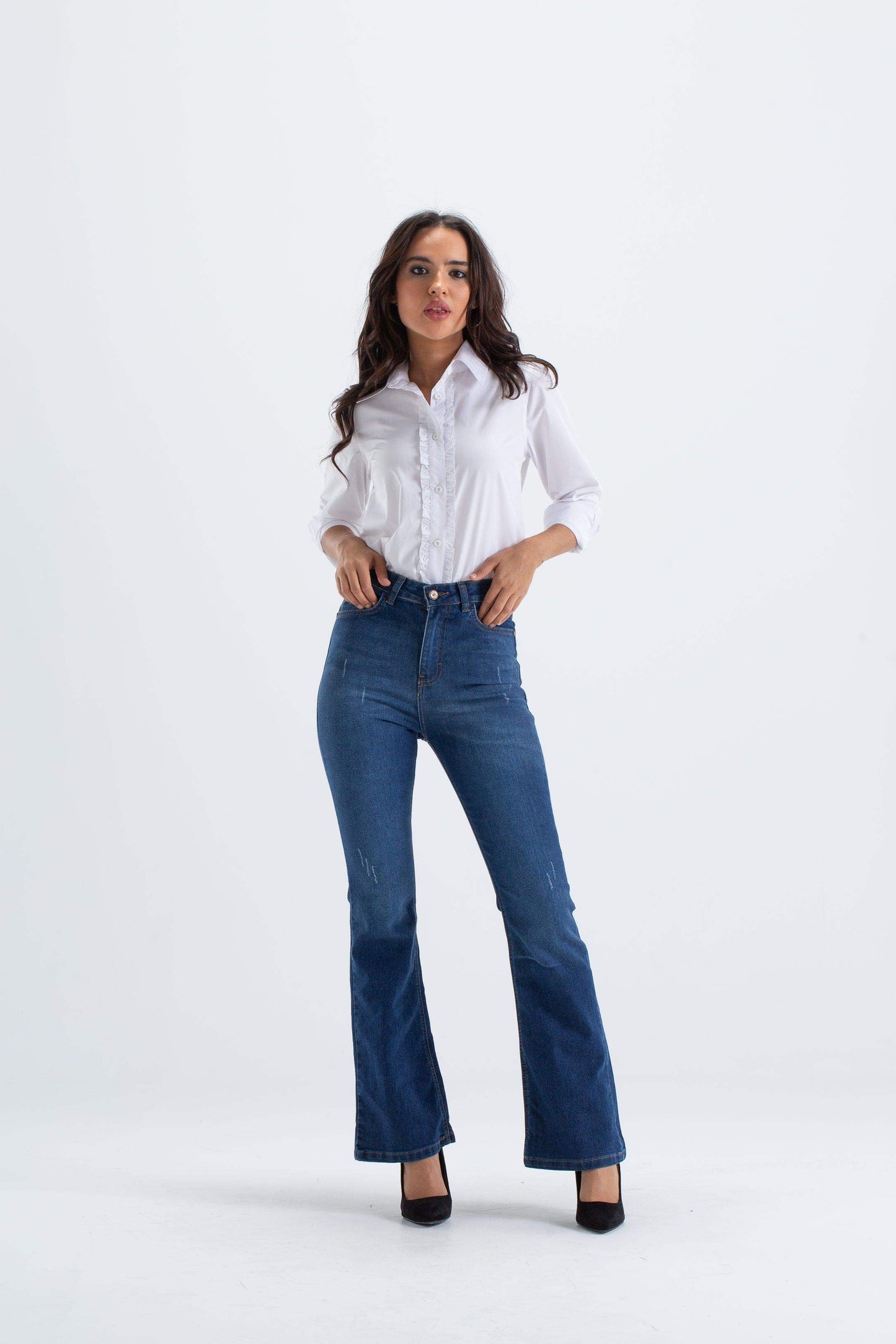 Carina Classic Shirt with Front Ruffles