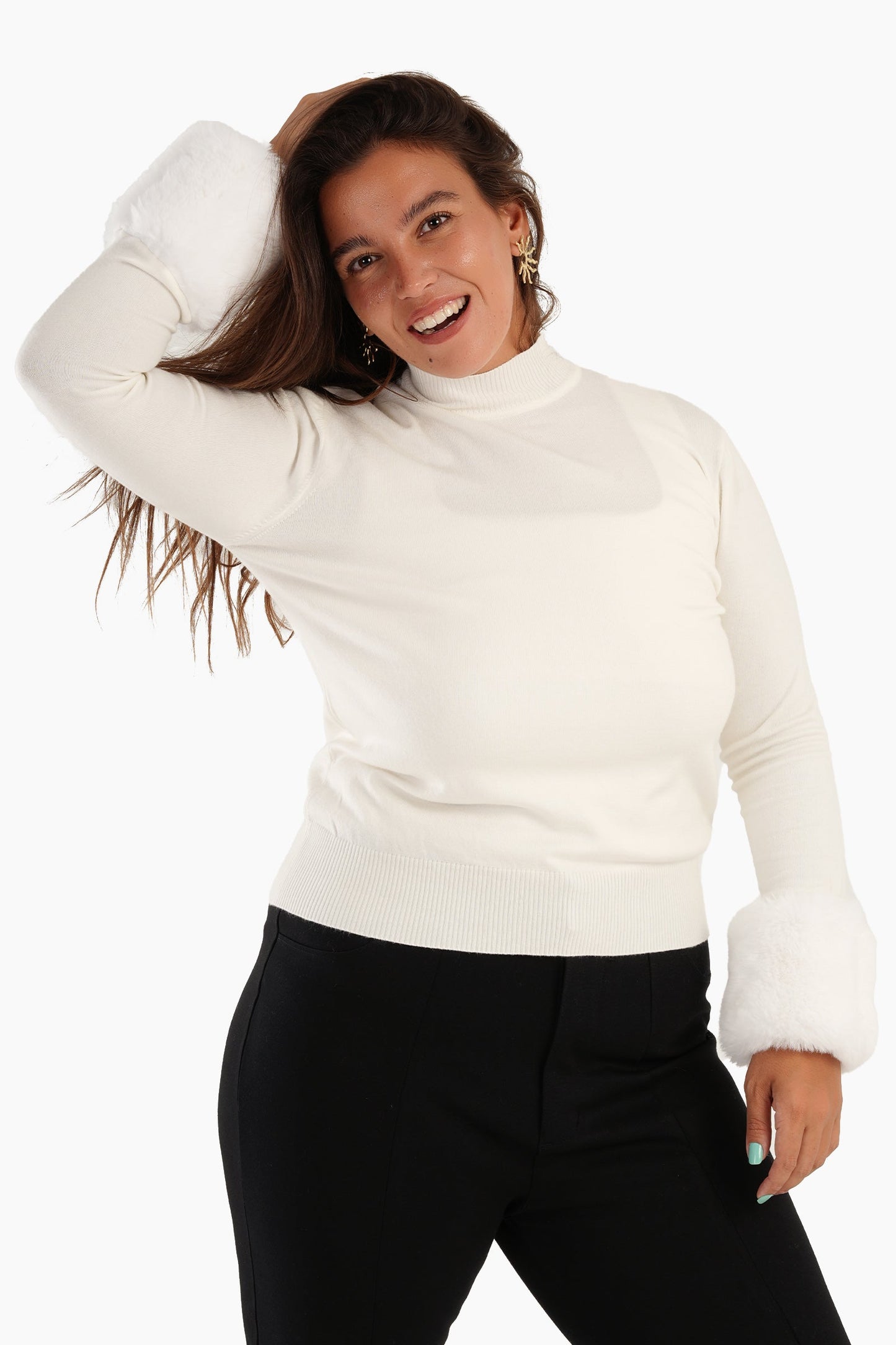 Pullover with Faux Fur Cuffs