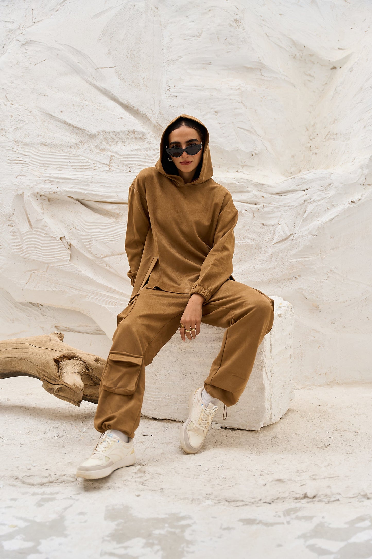 Camel Suede Cargo Pants