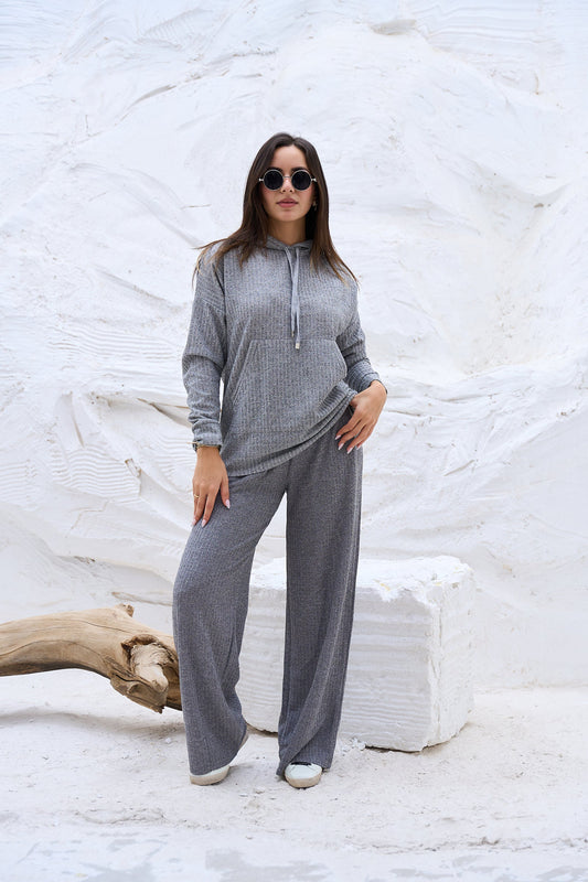 Gray Wool Blend Knitted Pants