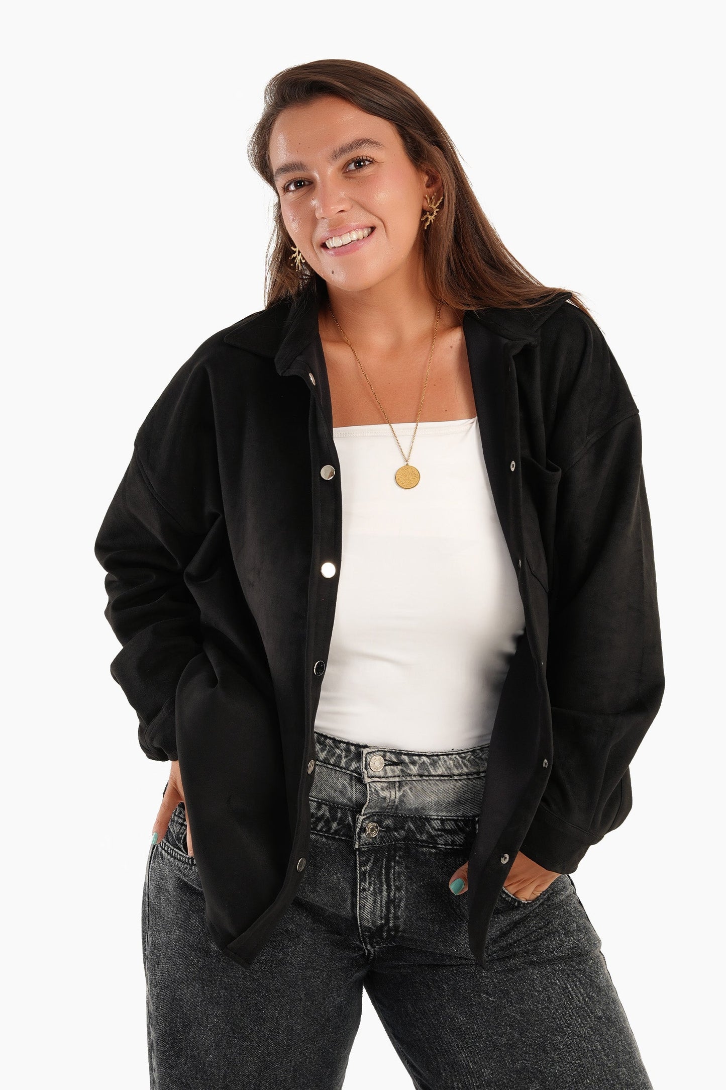 Black Snap Closure Lounge Shirt