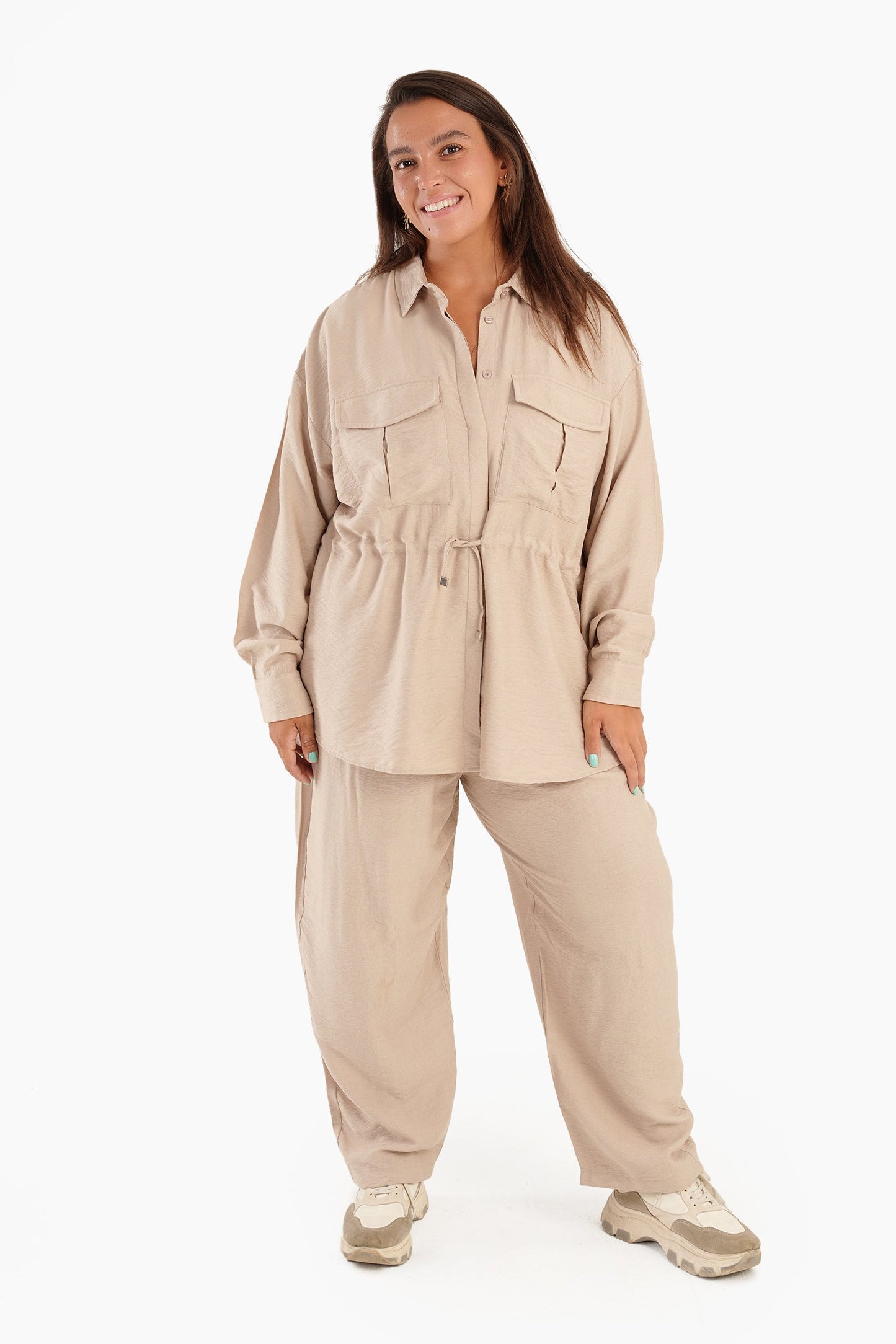 Linen Shirt with Waist Drawstring