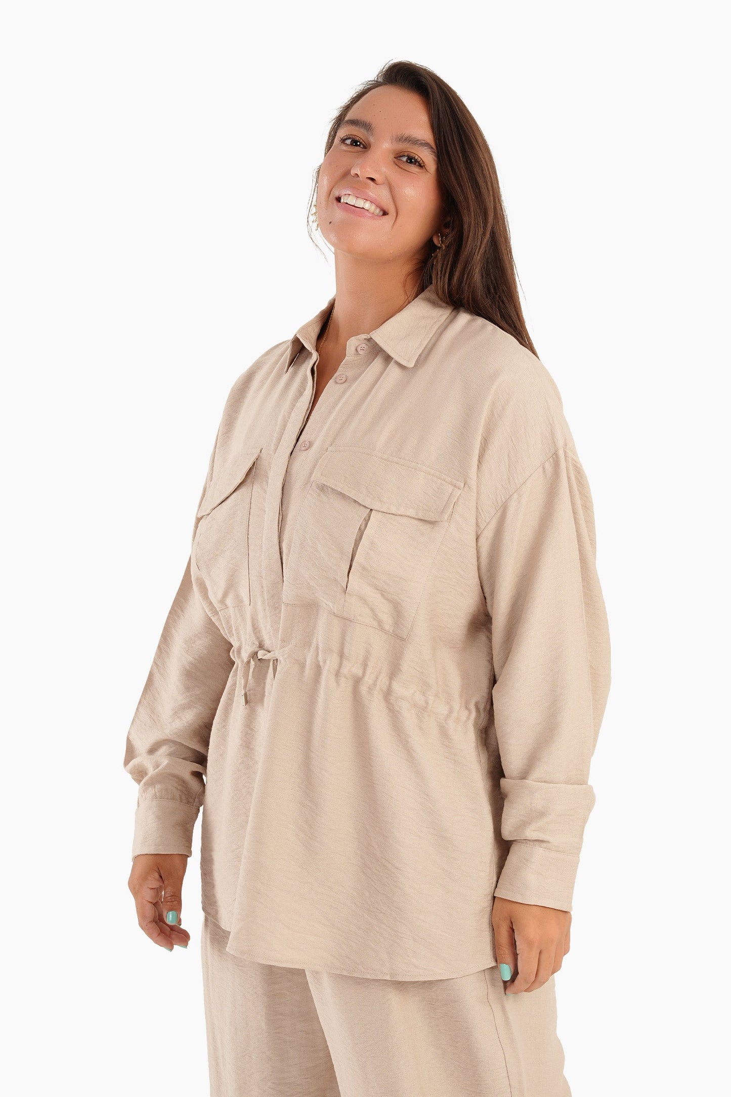 Linen Shirt with Waist Drawstring