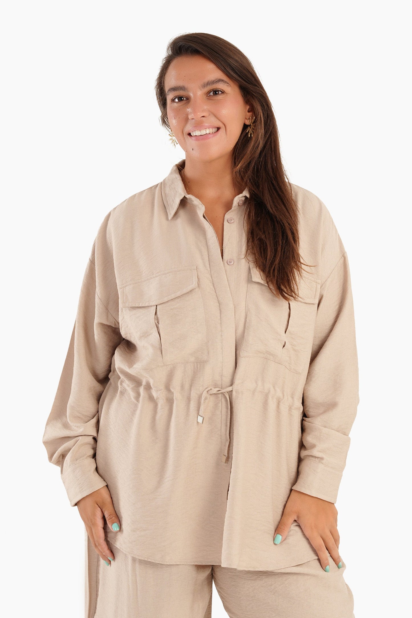 Linen Shirt with Waist Drawstring