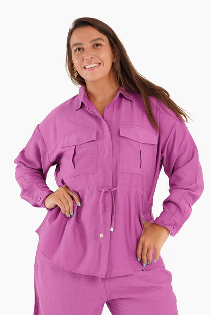 Linen Shirt with Waist Drawstring