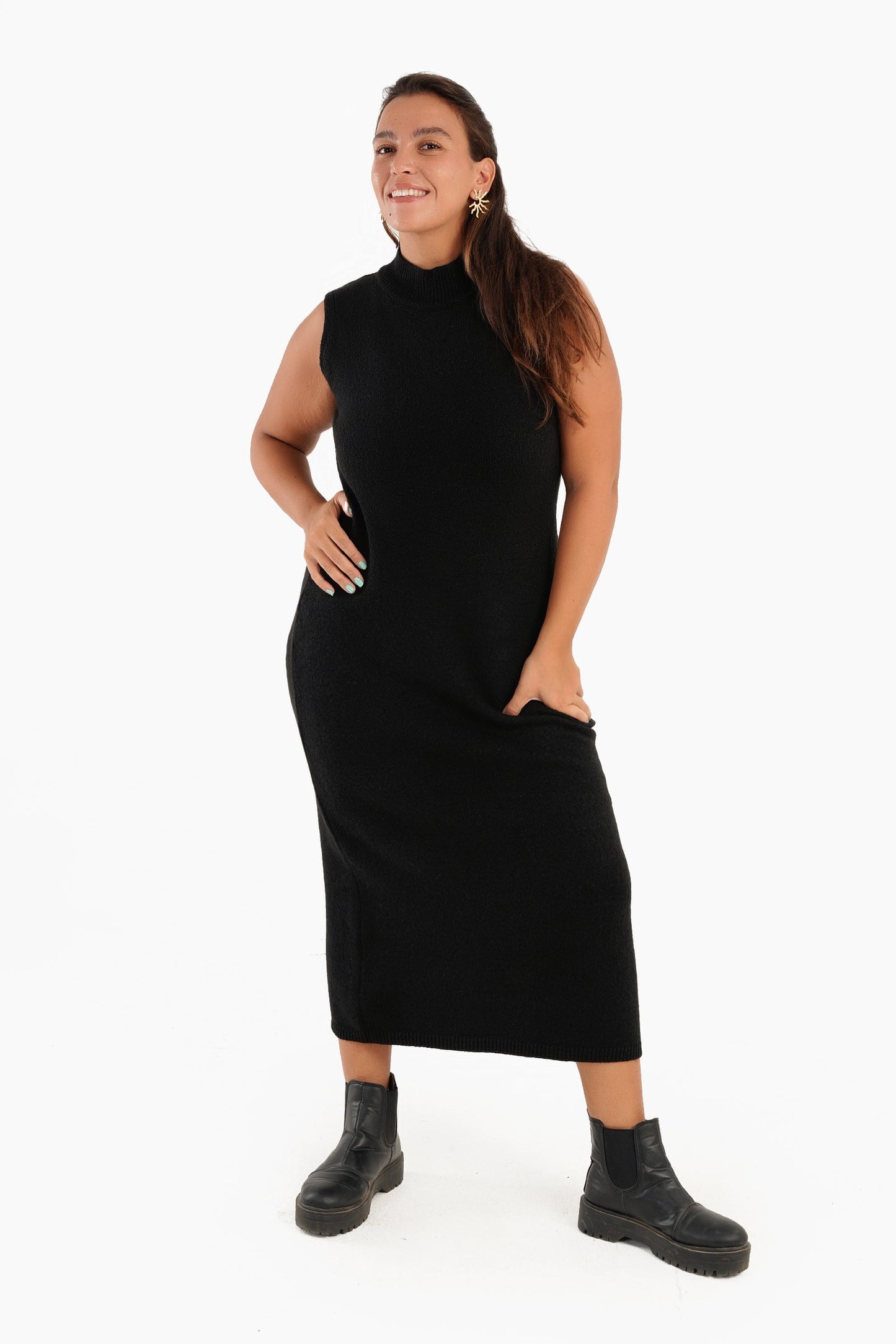 Wool Sleeveless Slim Fit Dress