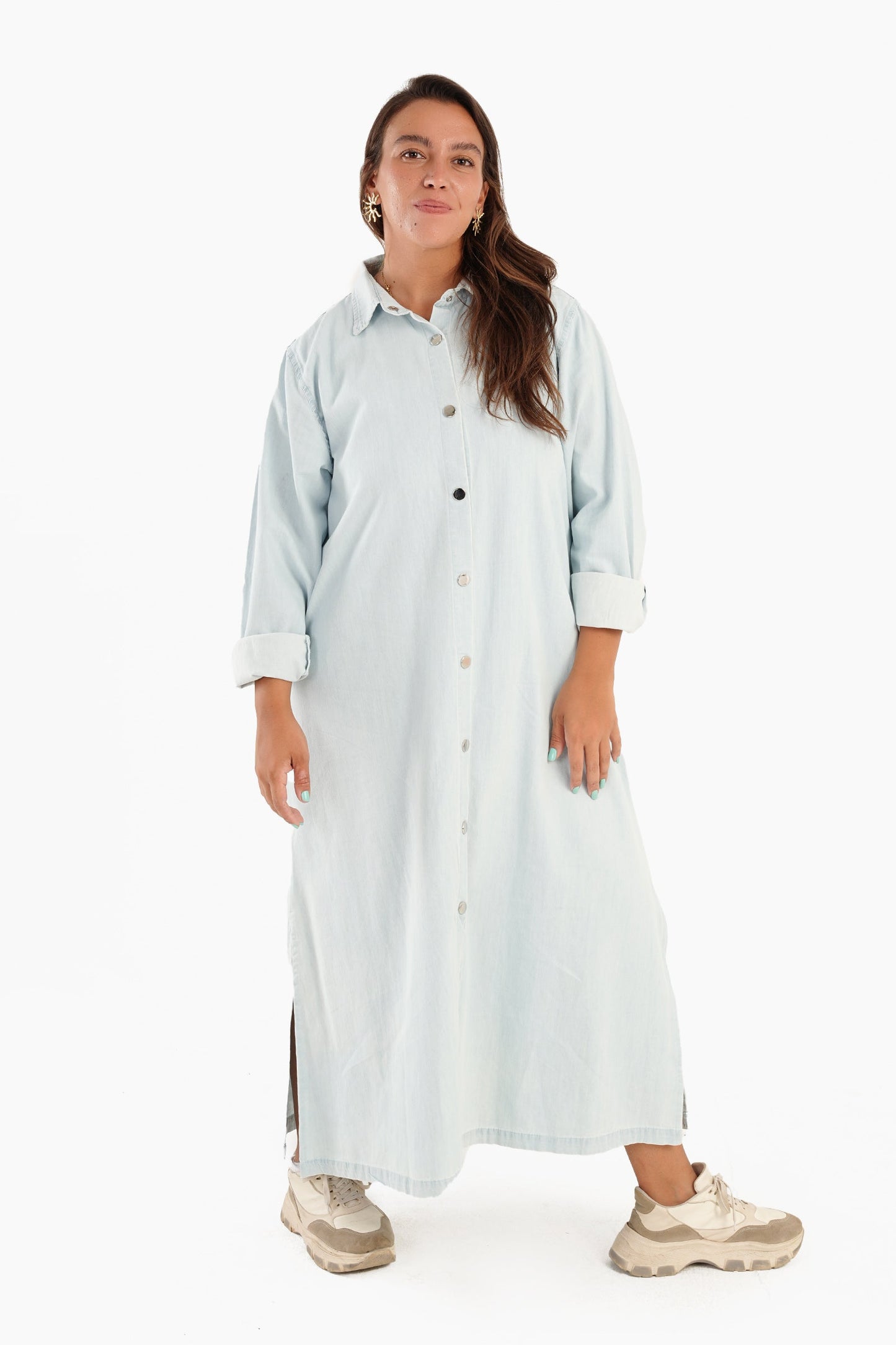 Denim Shirt Dress with Snap Closure