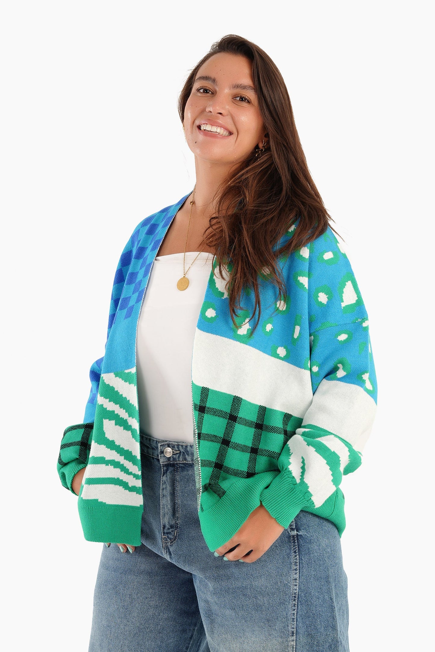 Colorful Dropped Shoulder Cardigan