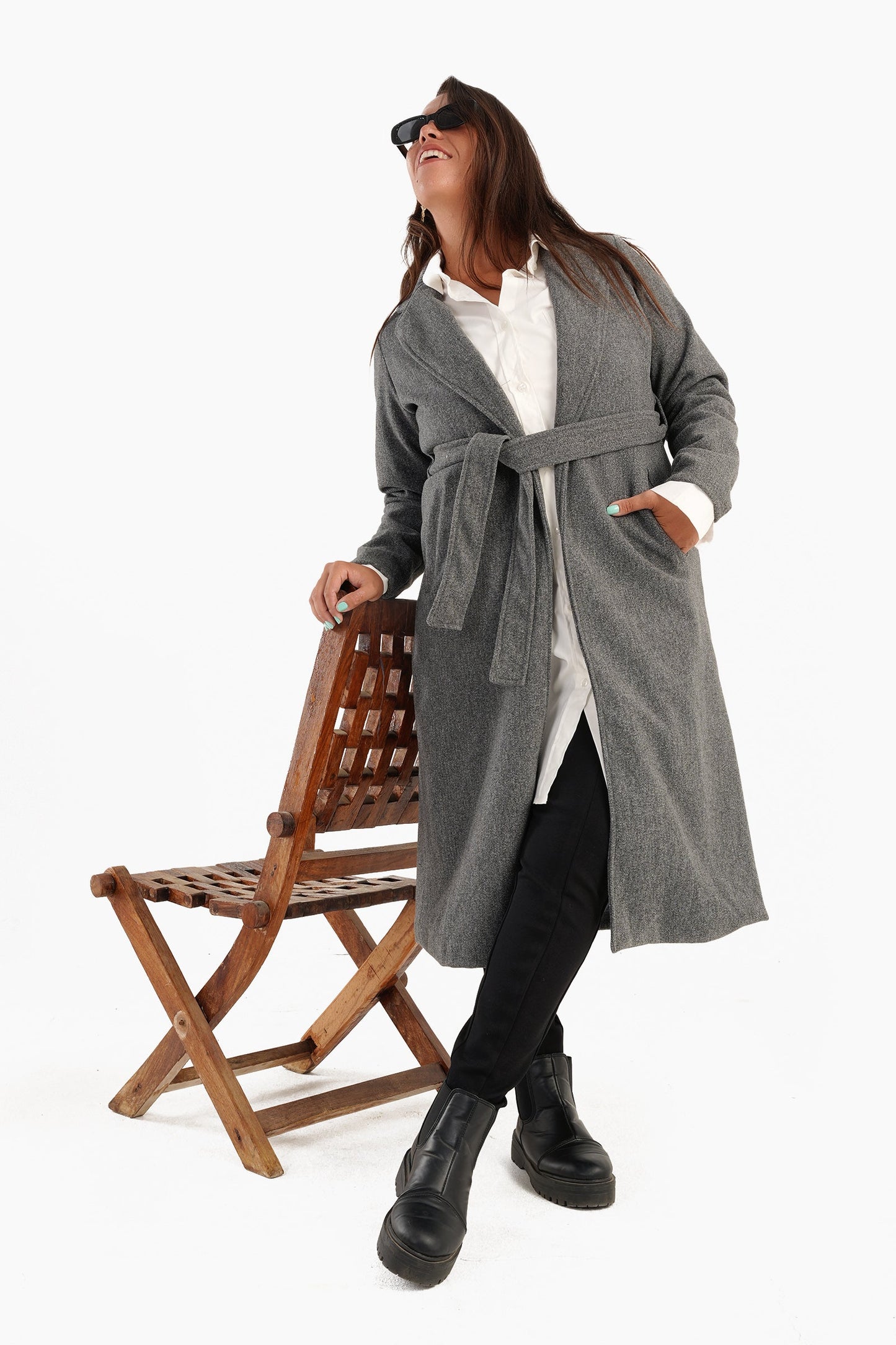 Heather Dark Gray Coat with Tie-Belt