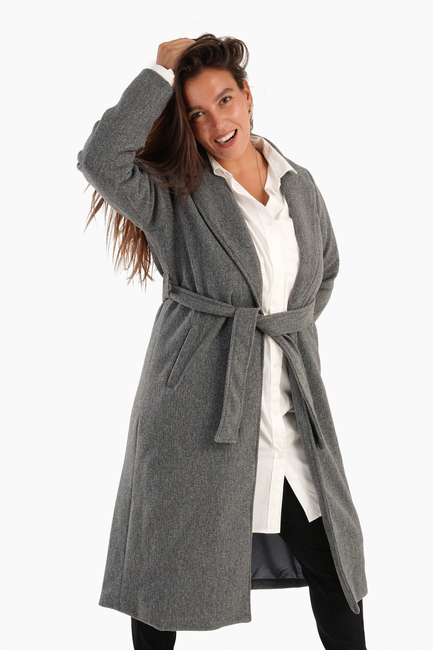 Heather Dark Gray Coat with Tie-Belt