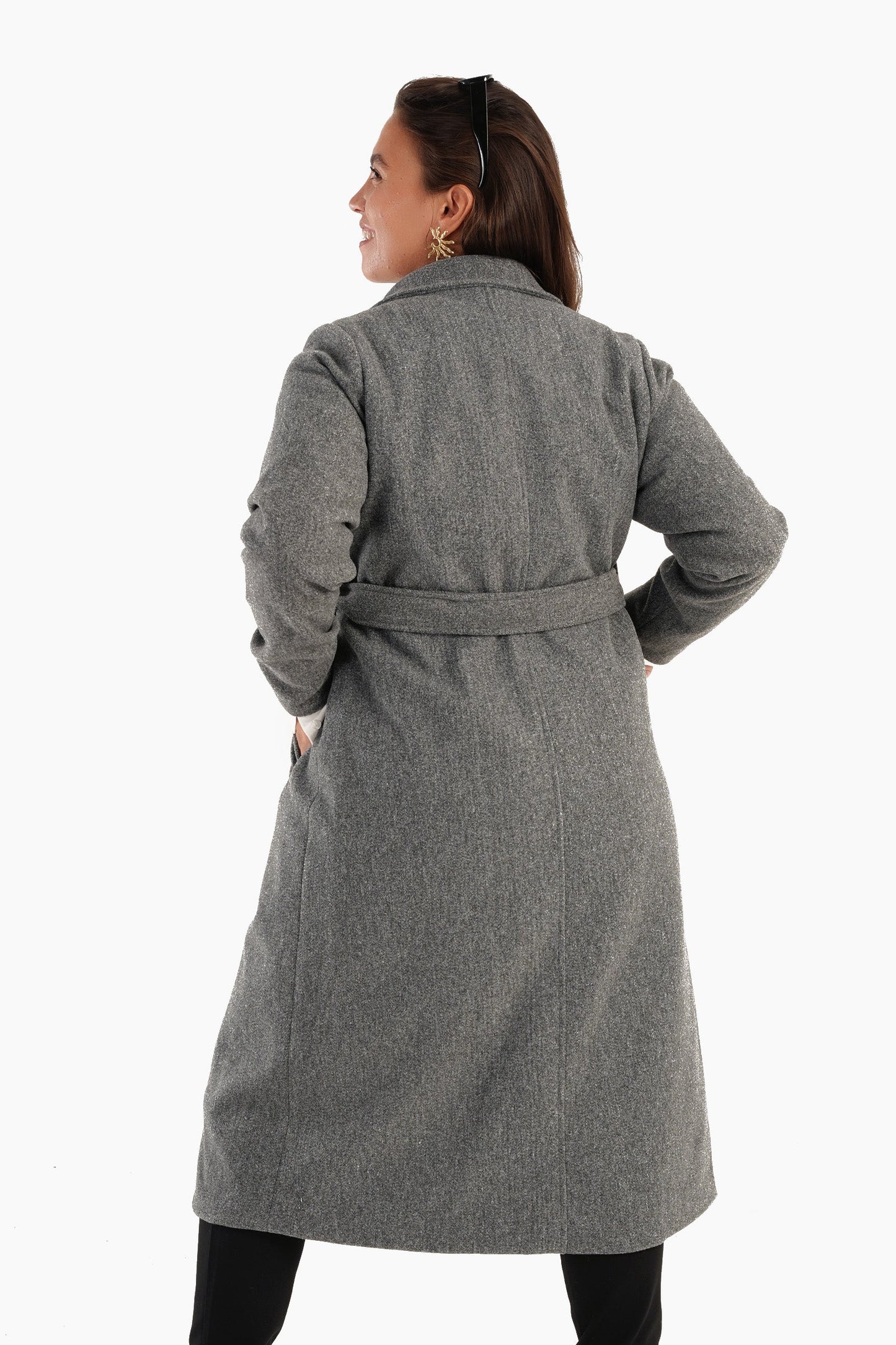 Heather Dark Gray Coat with Tie-Belt