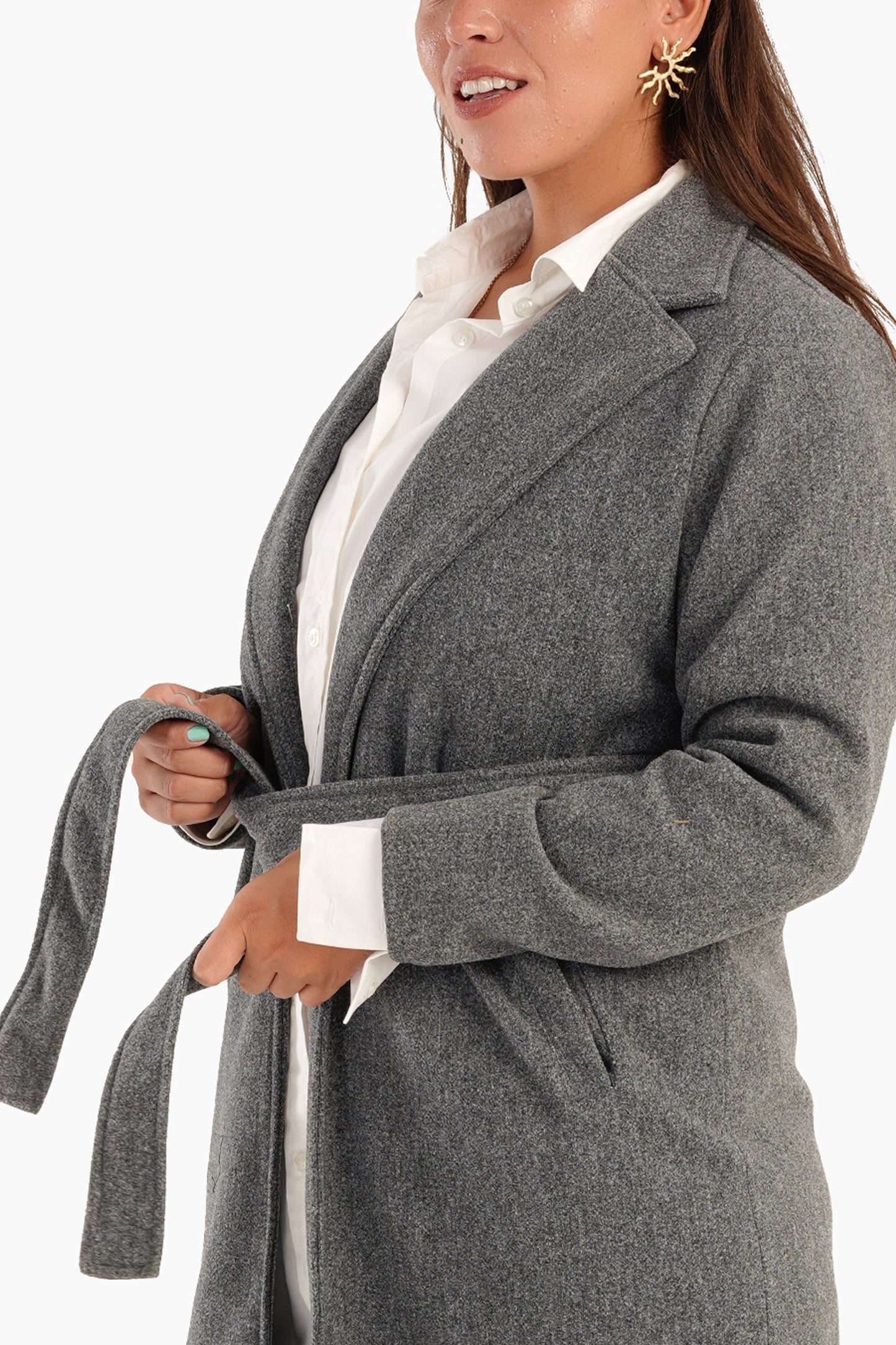 Heather Dark Gray Coat with Tie-Belt