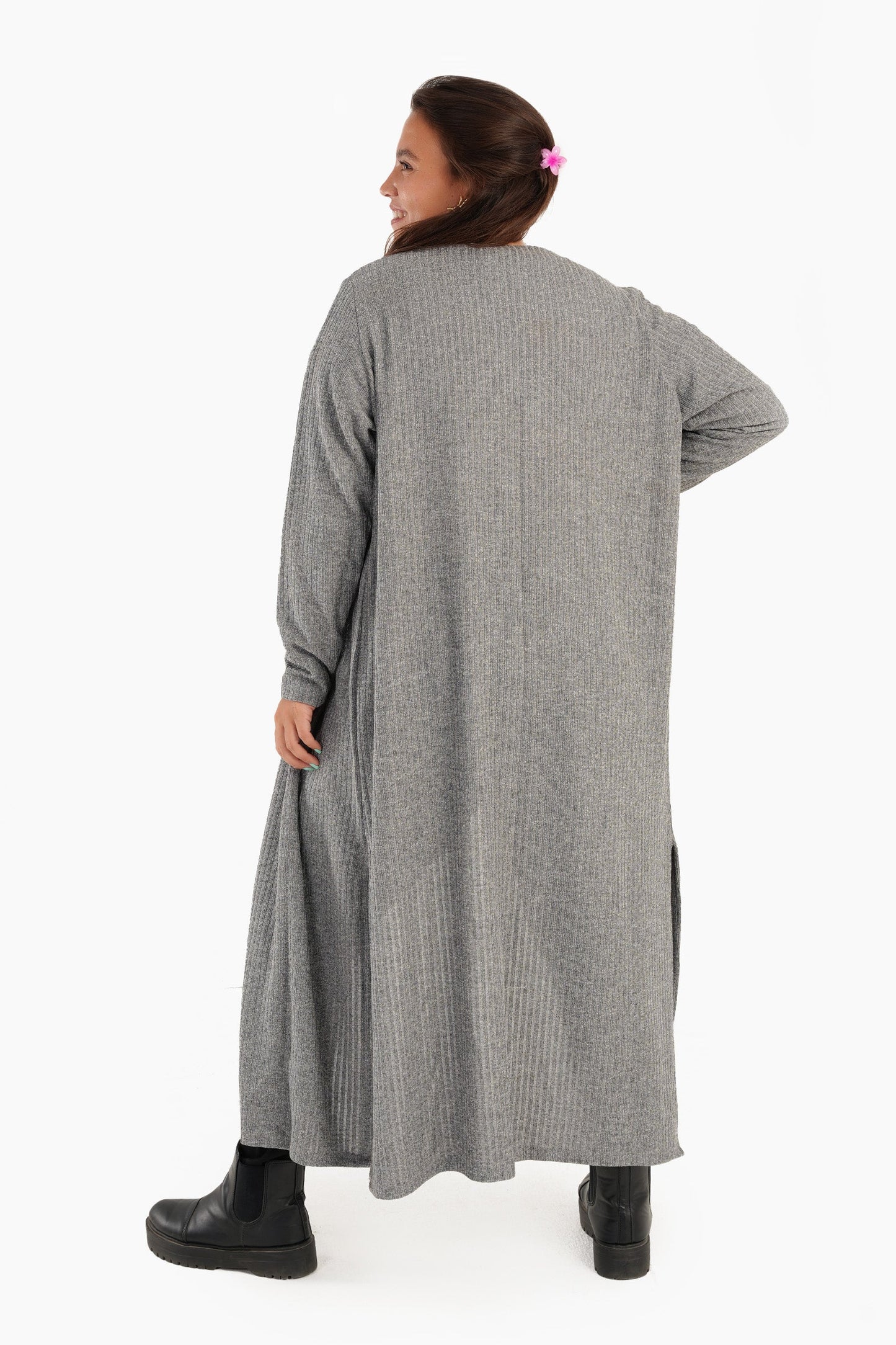 Ribbed Long Open Front Cardigan