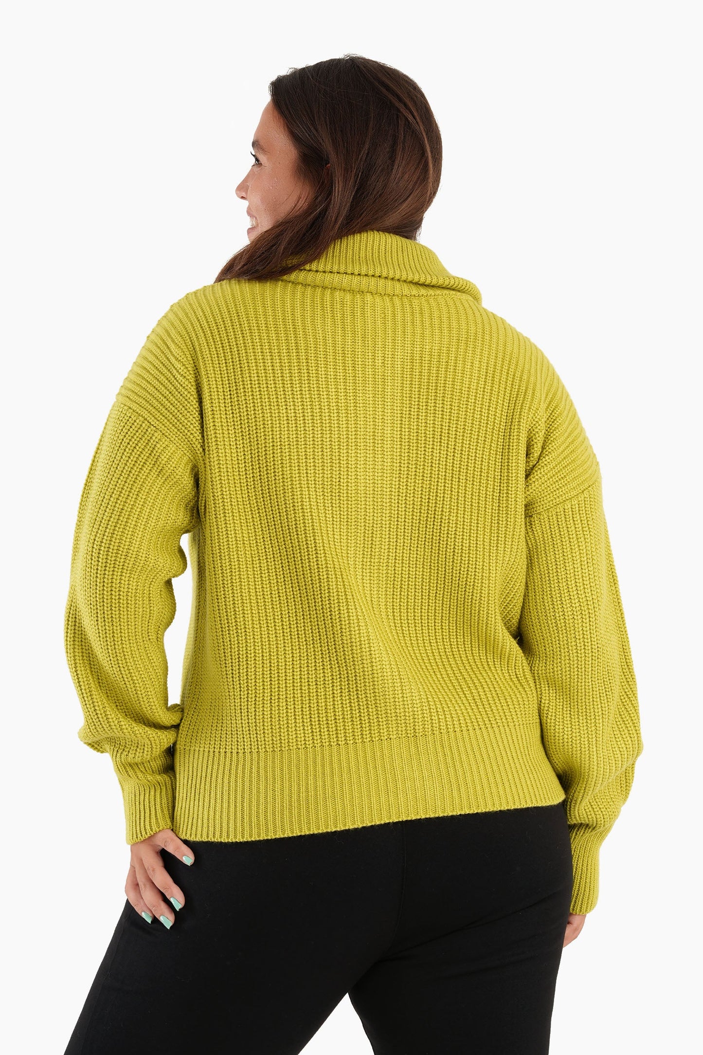 Lime Front Zipper Knitted Sweater