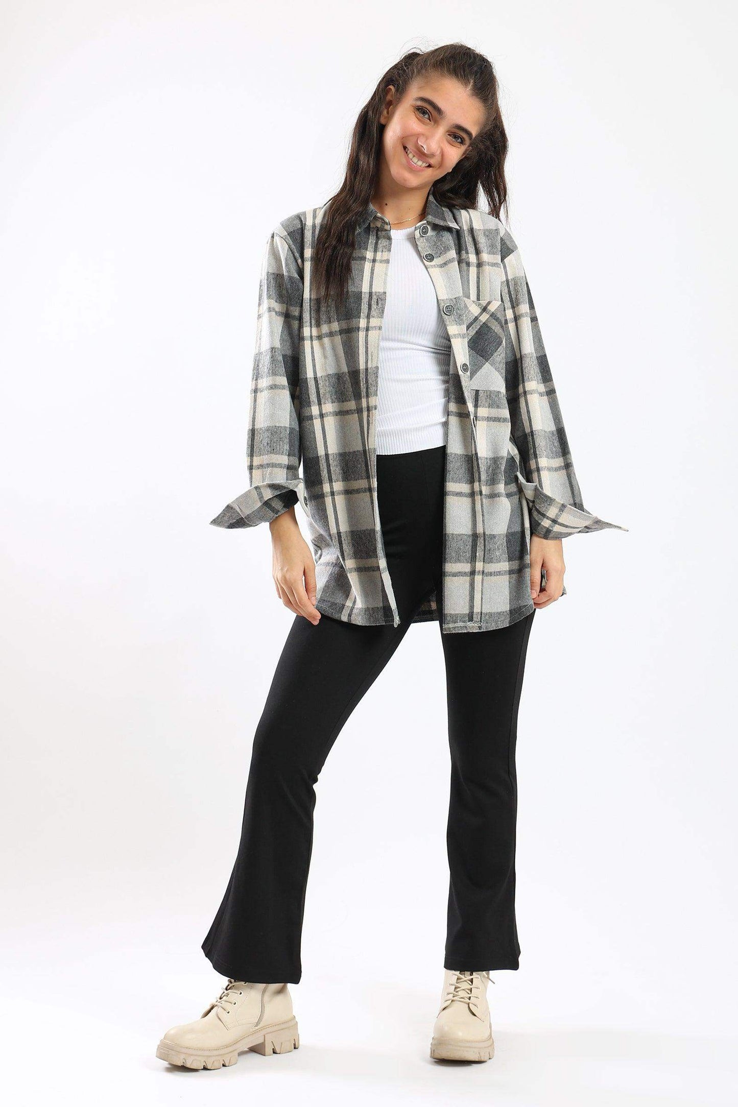 Carina Collared Neck Checkered Shirt