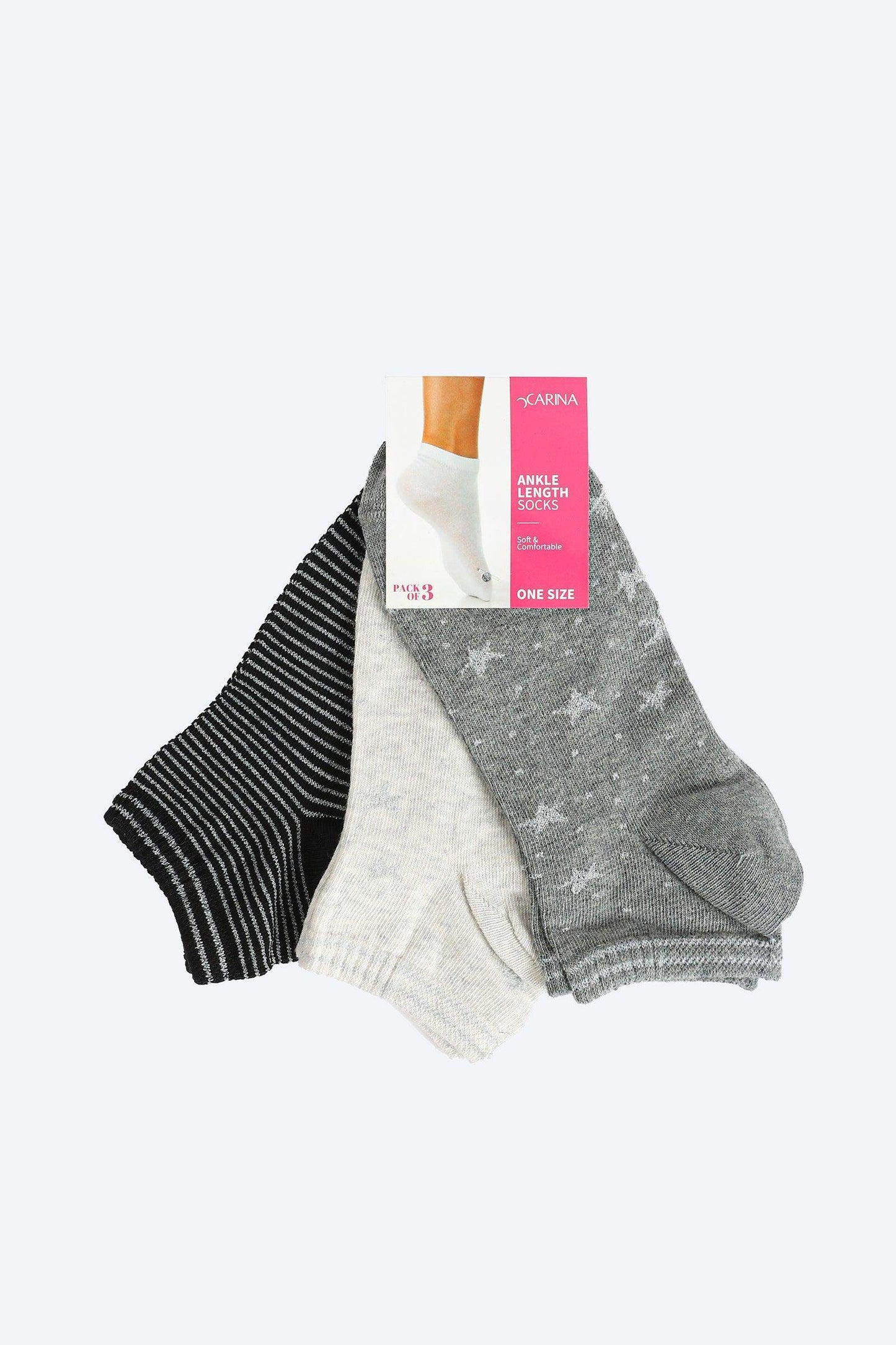 Carina 3 Pairs of Cotton Ankle Socks