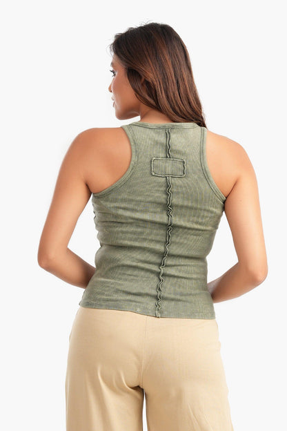 بلوزة ضيقة من القطن الزيتوني