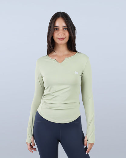 Light Green Blush Elegance Long-Sleeve Active Top