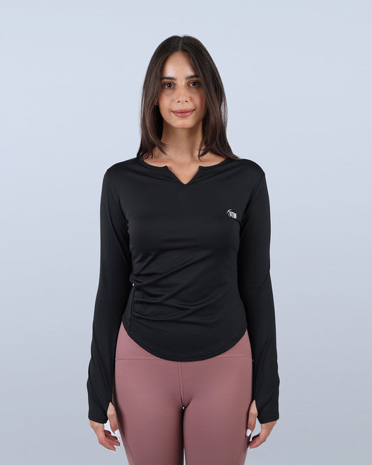 Black Blush Elegance Long-Sleeve Active Top