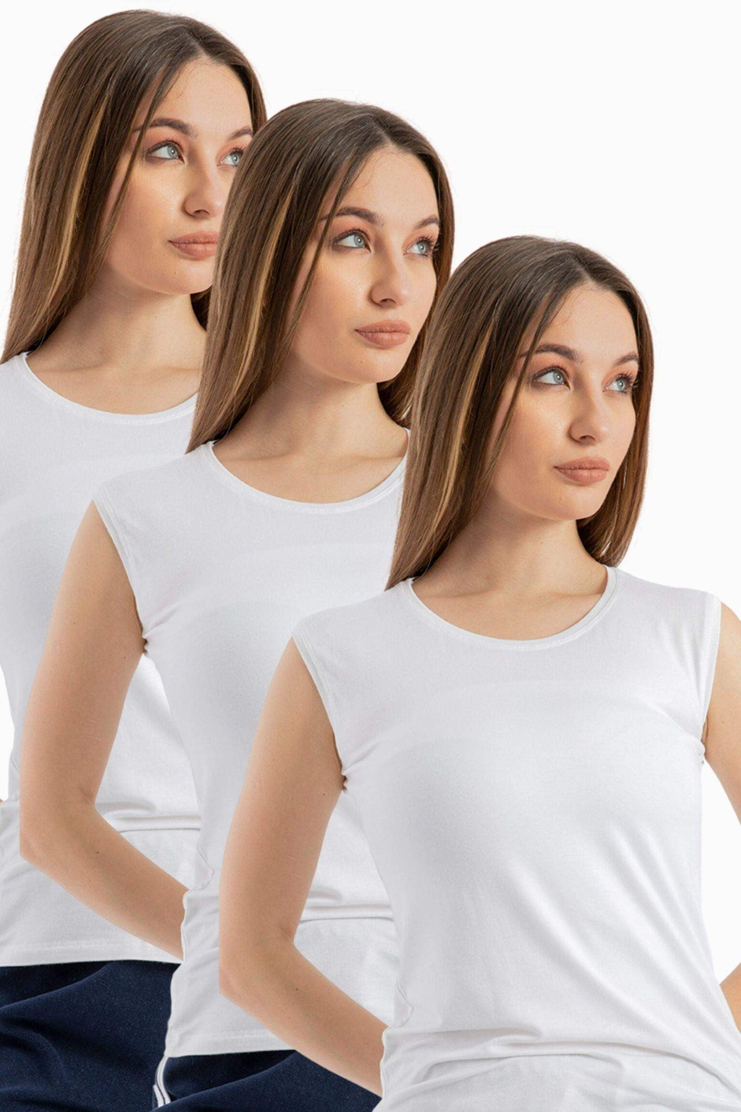 Carina Pack of 3 Crew Neck Seamless Microfiber Sleeveless Top