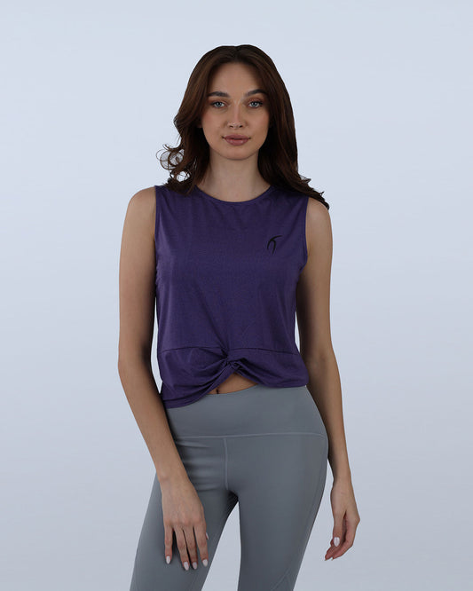 Purple Yoga Twist Cropped Tank Top