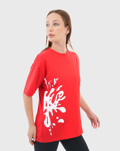 ATUM| Oversized Splash Women's T-Shirt - Red with White print 