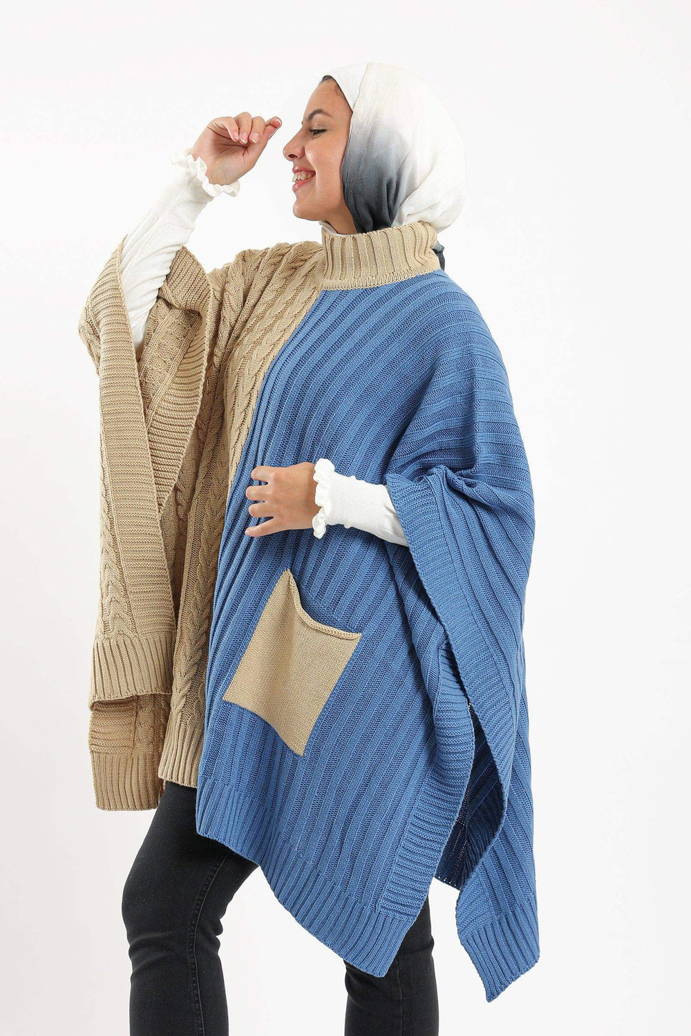 Carina Dual Tone Knitted Poncho