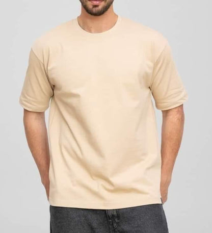 Beige Basic Plain Cotton T-Shirt