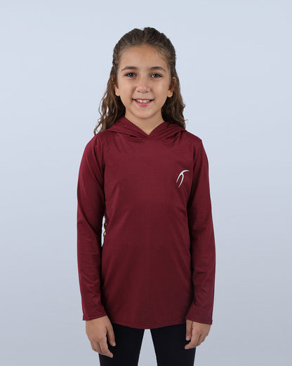 Burgundy Vivid Long-Sleeve Hoodie for Girls