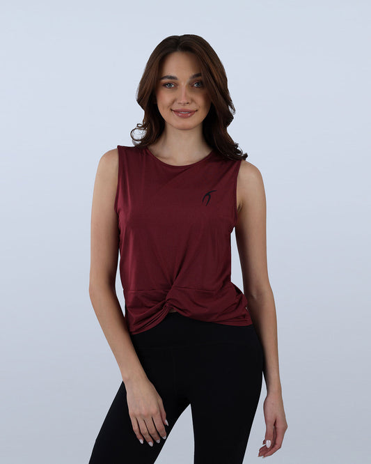 Burgundy Yoga Twist Cropped Tank Top