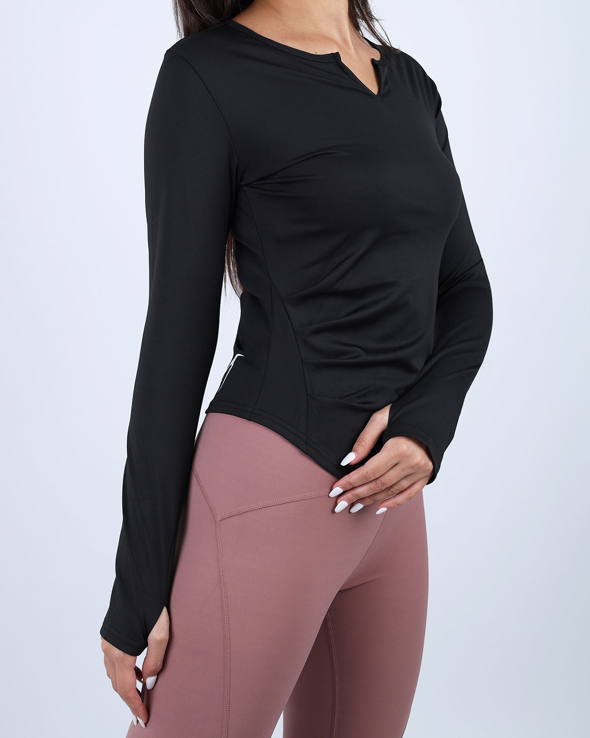 Black Blush Elegance Long-Sleeve Active Top