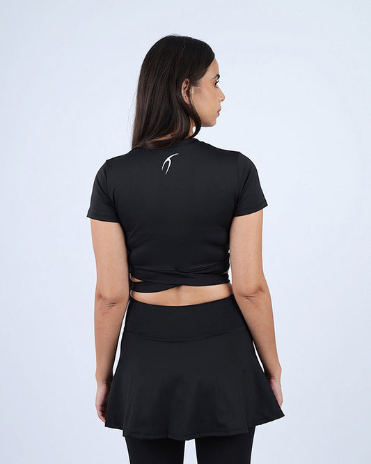 Black Twisted Short Sleeves Crop Top