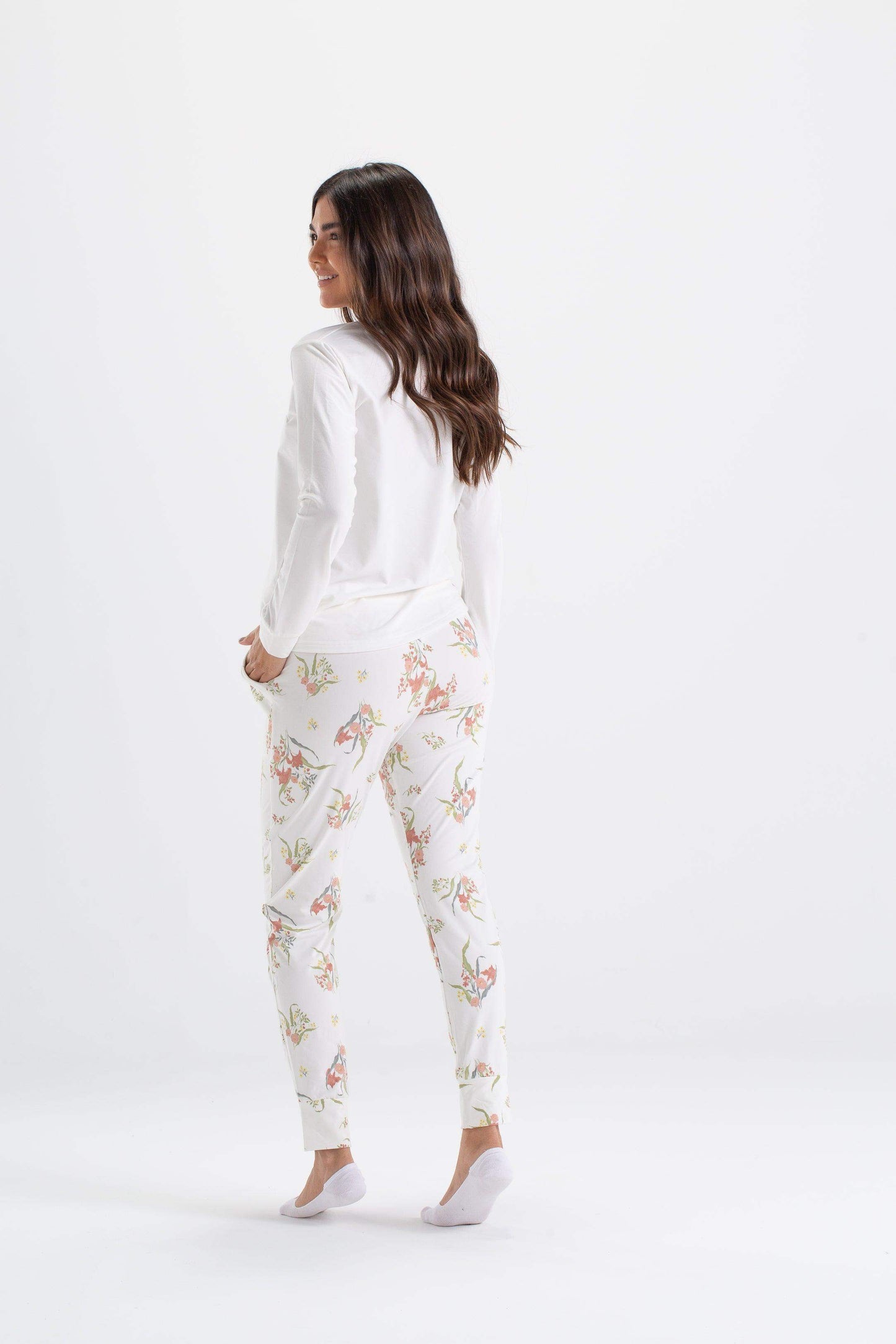 Carina Floral Pyjama Set with Plain Top