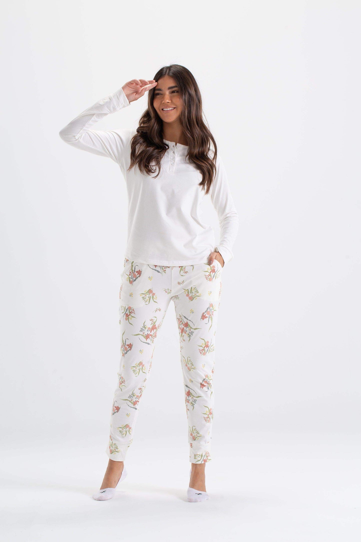 Carina Floral Pyjama Set with Plain Top