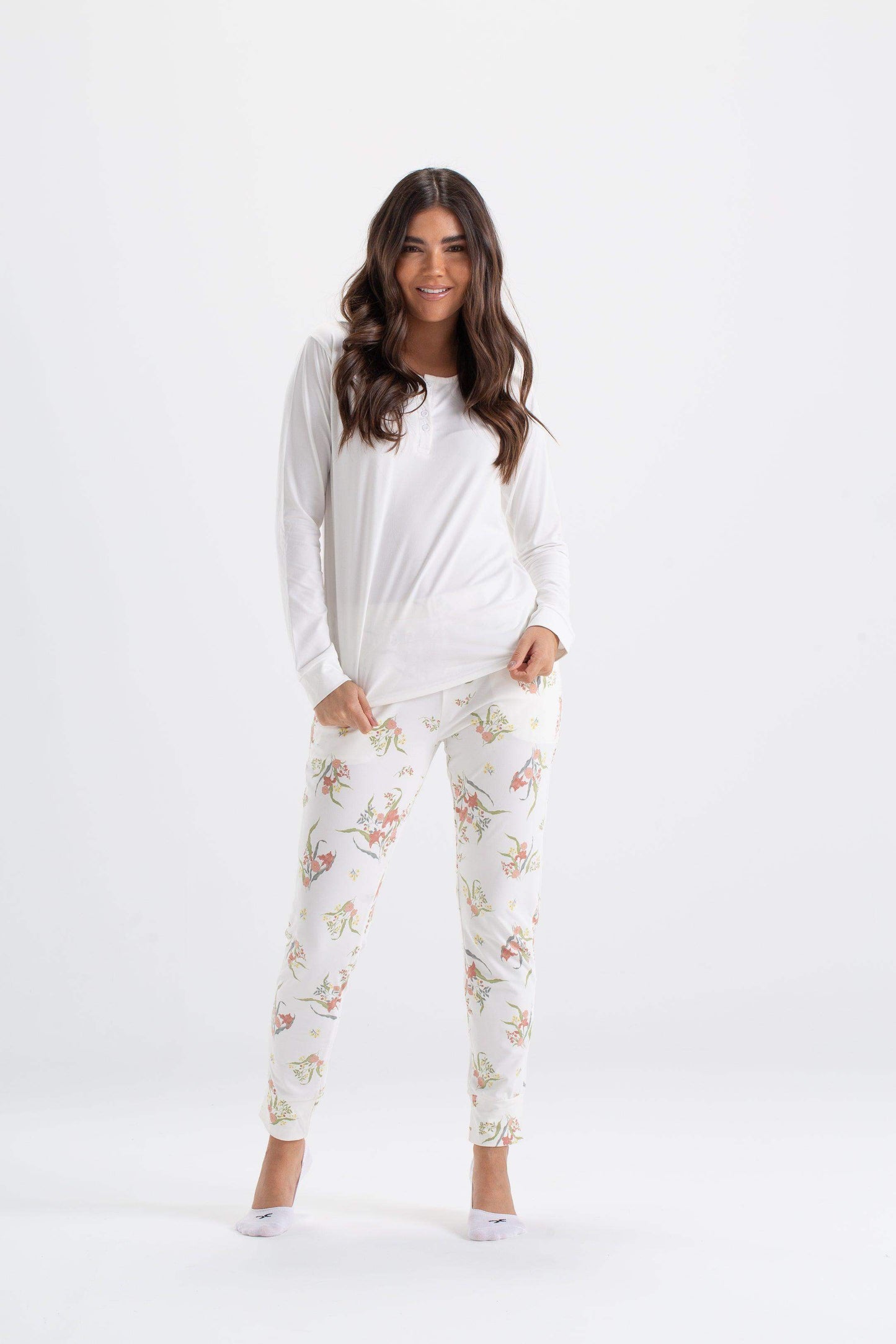 Carina Floral Pyjama Set with Plain Top