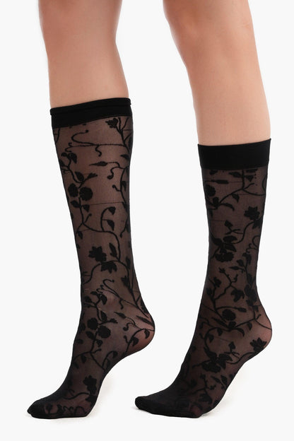 Black Flowery Knee High Socks