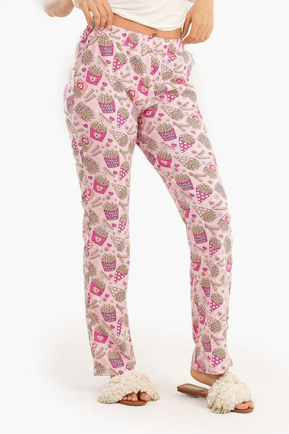 بنطال بيجاما مطبوع عليه بطاطس مقلية