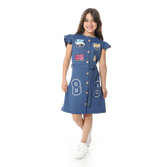 Printed Dress with Waist Belt for Teen Girls