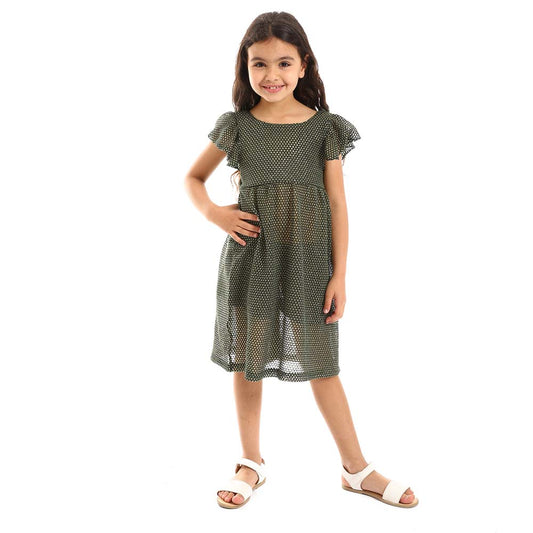 Girls Ruffle Shoulders Stitched Dress