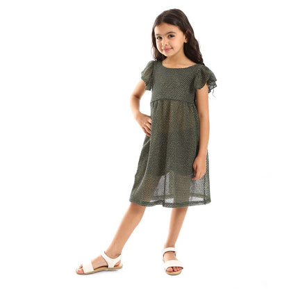 Girls Ruffle Shoulders Stitched Dress