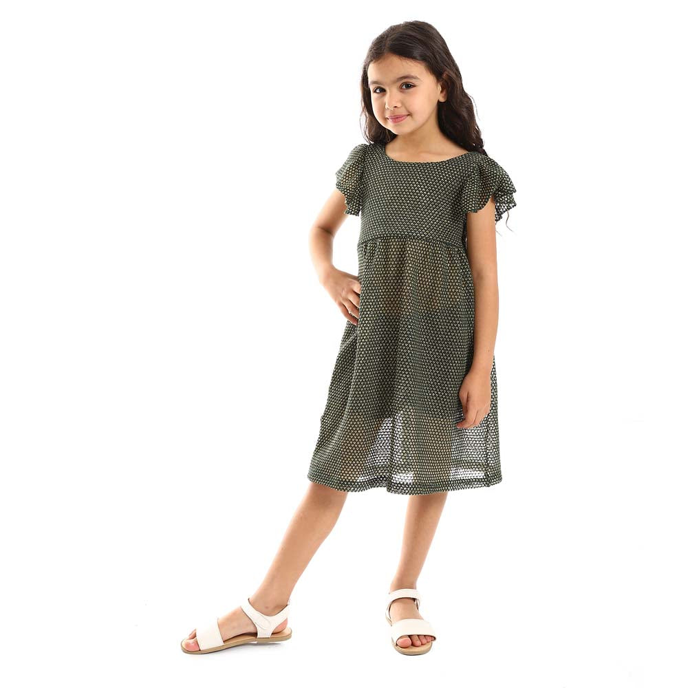 Teen Girls Ruffle Shoulders Stitched Dress