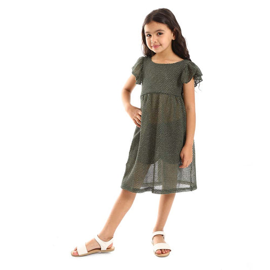 Teen Girls Ruffle Shoulders Stitched Dress
