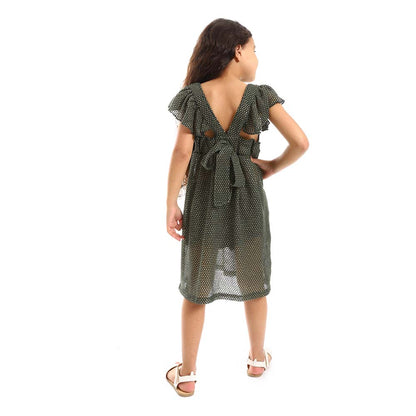 Teen Girls Ruffle Shoulders Stitched Dress