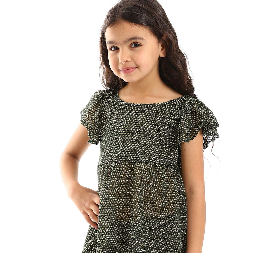 Girls Ruffle Shoulders Stitched Dress