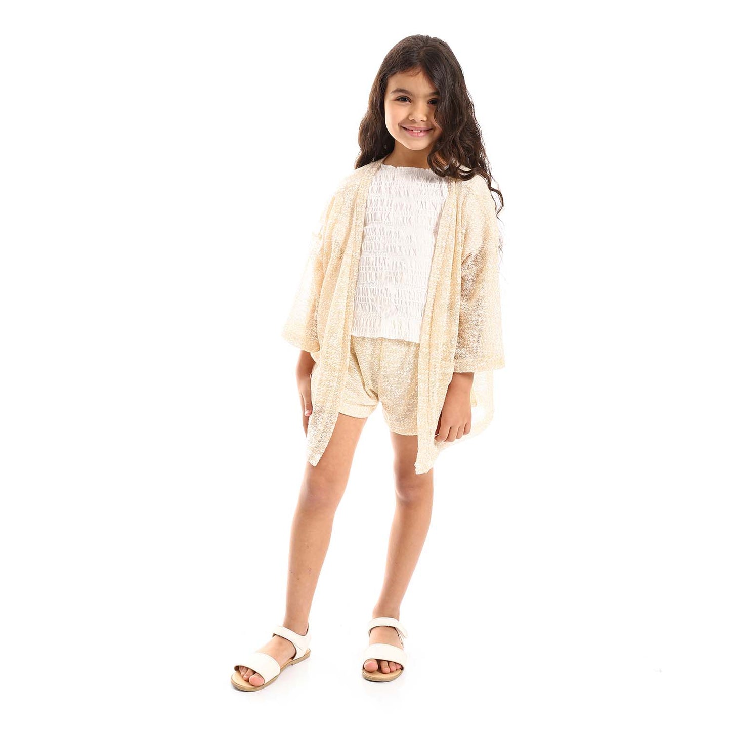 Girls 3/4 Sleeves Knitted Pattern Cardigan Set