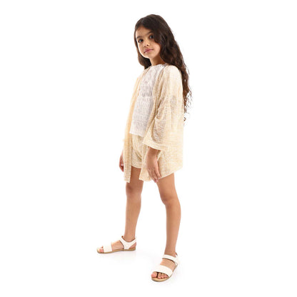 Girls 3/4 Sleeves Knitted Pattern Cardigan Set