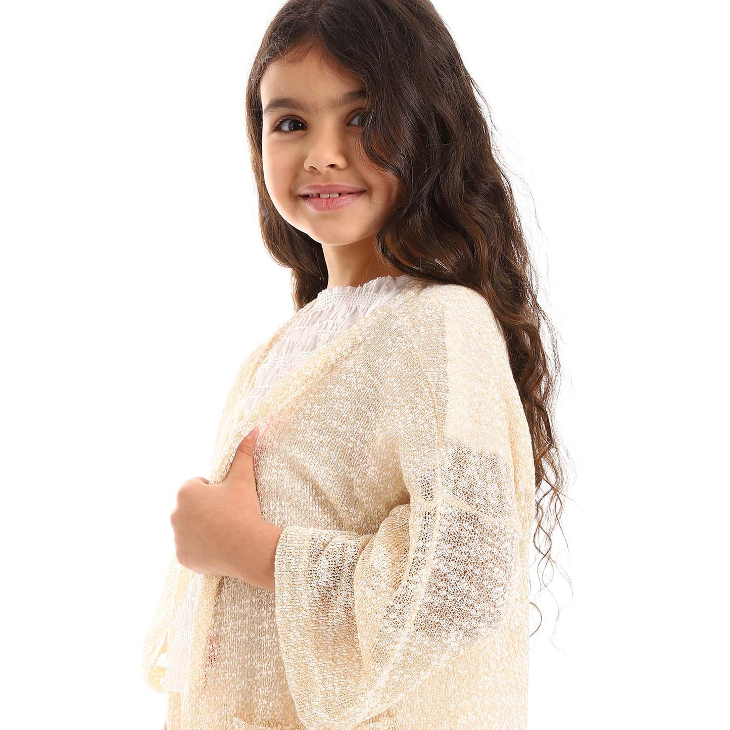 Girls 3/4 Sleeves Knitted Pattern Cardigan Set